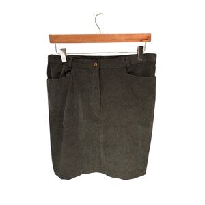 Inclinations Womens Olive Green Faux Suede Knee-Length Skirt Size 14
